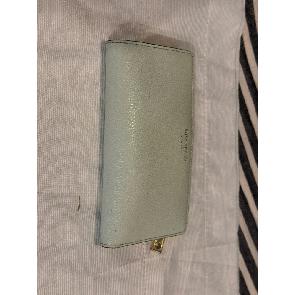 Kate Spade New York Bifold Slim Wallet Mint Green Red Leather Gold Logo